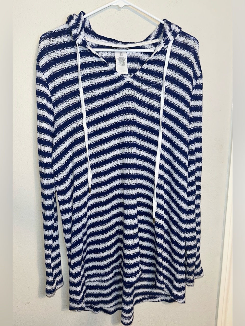 La Blanca Striped Navy and White Hooded Knit Top
